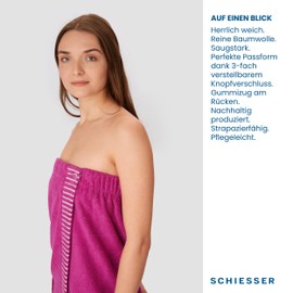 Schiesser Rome Sauna Kilt for Women Made of Absorbent Cotton Terry (Sizes S - XXL), Made in Green, Certified, Colour: Pink, Size: 36-44