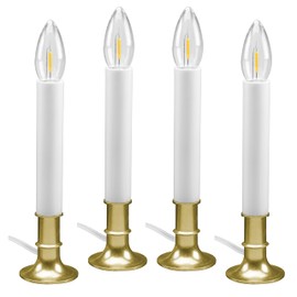 612 Vermont Electric LED Window Candles with Shatterproof Warm White Bulbs, Automatic Timer, VT-1188B-4 (Brass, Pack of 4)