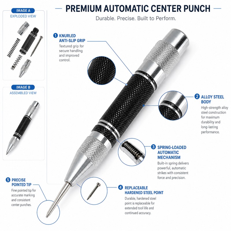Automatic Center Punch Tool for Drill Marking – Spring Loaded