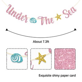 MonMon & Craft Under the Sea Banner / Mermaid Theme Baby Shower Birthday Wedding Engagement Party Decor / Ocean World Sign 1st Birthday Party Decorations - Pink Glitter