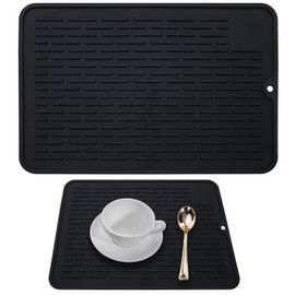 Piuluvor® Abtropfmatte Silikon 30 × 20 cm Abtropfmatte Geschirr Rutschfeste Hitzebeständige Geschirr Trockenmatte Schwarz Spülmatte Abtropfunterlage für Küche, Spüle