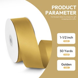 Quhora 1-1/2" x 50 Yards Satin Ribbon - Gold Silk Ribbon with Spool - Ideal for Gift Wrapping, Floral Bouquets, Crafts, Wedding Party Decorations, Christmas and Sewing Projects