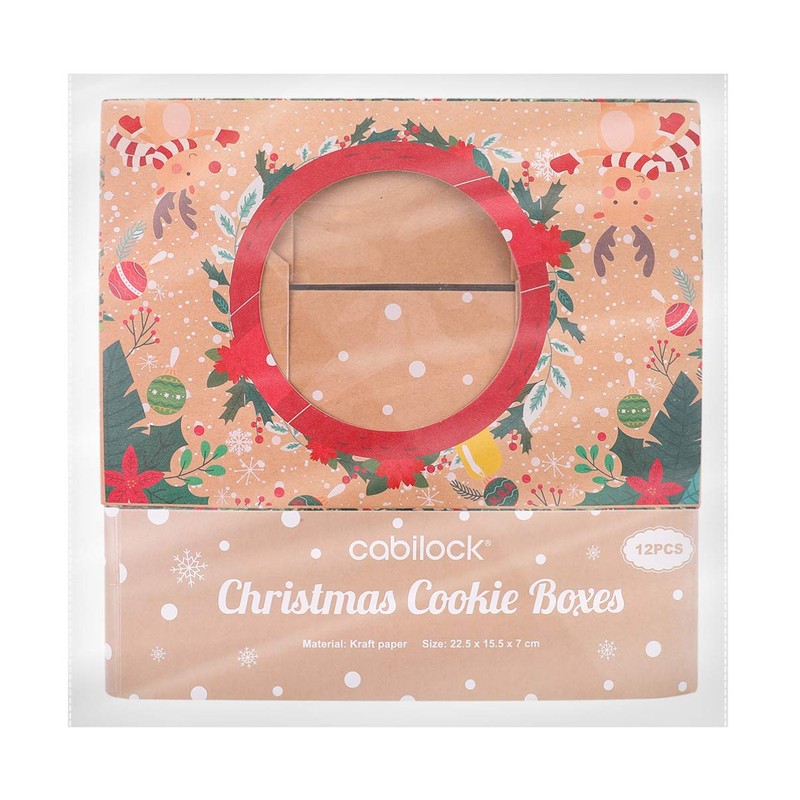 Cabilock 12pcs Christmas Cookie Boxes Packaging Kraft Paper Candy Boxes