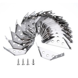 QUARKZMAN Universal Stainless Steel Furniture Corner Connectors with Screws Corner Trapezoidal Angle Bracket Struts for Shelf Cabinet Table Chair Silver (1.2 mm) Pack of 20