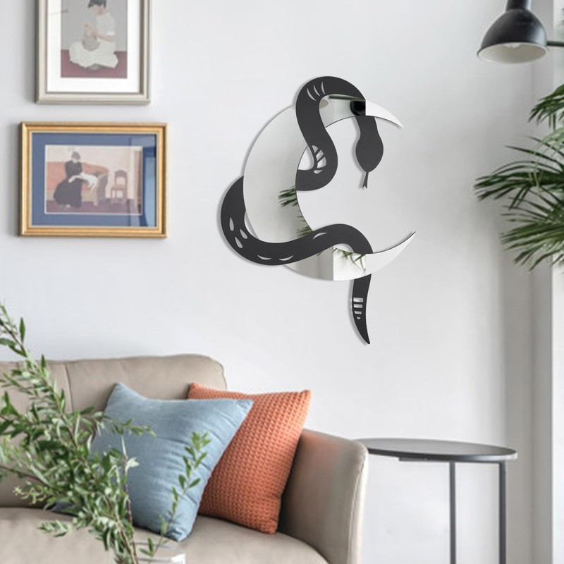 OYEFLY Black Snake and Crescent Moon Mirror Wall Decor,Gothic Snake