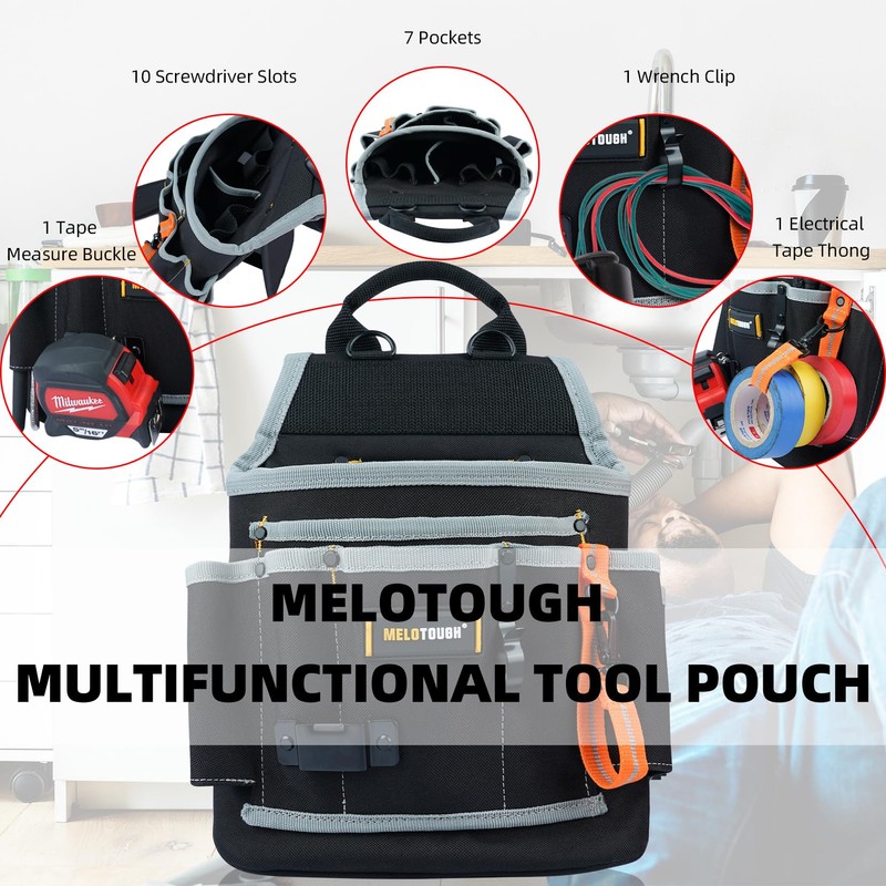 MELOTOUGH Electrician Tool Pouch with Shoulder Strap, Multiple Pocket Tool