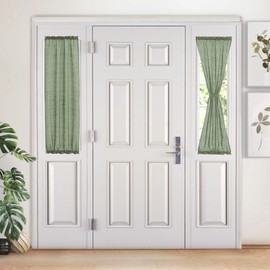 Melodieux Sage Green Semi Sheer Sidelight French Door Curtains 40 Inch Length, Linen Look Front Door Voile Drapes Patio Sliding Glass Door, 25 by 40 Inch, 2 Panels