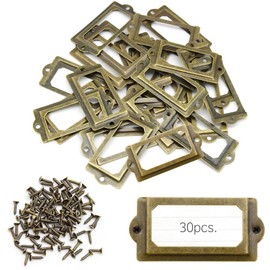 Ruidee Pack of 30 Metal Label Frames Vintage 70 x 33 mm Labels Card Frame Holder Furniture Drawer Label Holder with Screws Name Plate Label Frame for Office Library (70 x 33 mm/Bronze)