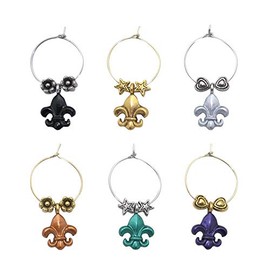 UPware 6-Piece Wine Glass Markers Wine Glass Charms Wine Glass Tags for Stem Glasses Wine Tasting Party, Wine Charm (Fleur-de-lis)