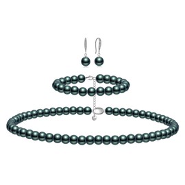 Pearl Necklaces for Women Men -Birthday Gifts for Women - 8mm Round Pearl Jewelry Set Includes Green Pearl Bracelet and Pearl Earrings Girlfriend Her Mothers Day Gifts for Mom Women Wedding Birthday Anniversary Valentines Day Christmas Day Gifts