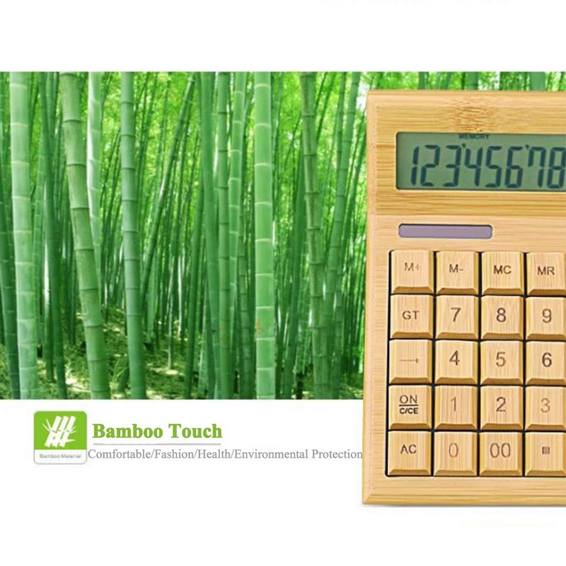 Omio Natural Bamboo Solar Multifunctional Wood Calculator - 12-Digit Large