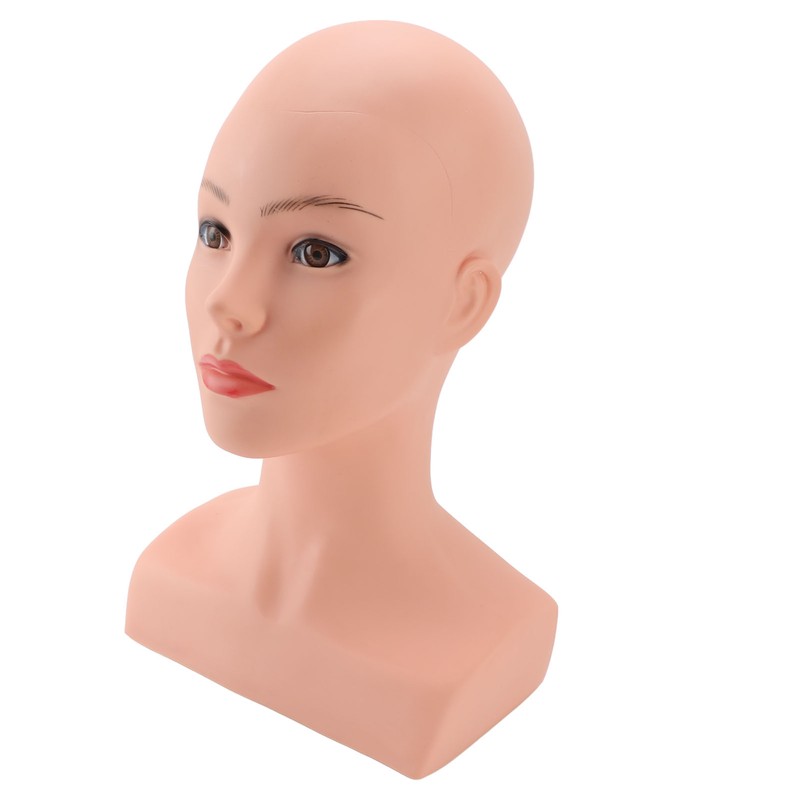 Female Bald Mannequin Head with Shoulder PVC Professional Cosmetology Face