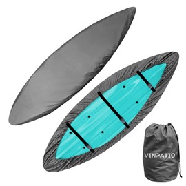 VINPATIO 600D Kayak Cover 9-11 ft Canoe Cover Paddle Board Cover Kayak Covers for Outdoor Storage, Waterproof UV Protection Dust Boat Cover for Kayak Fishing Boat Canoe, Grey