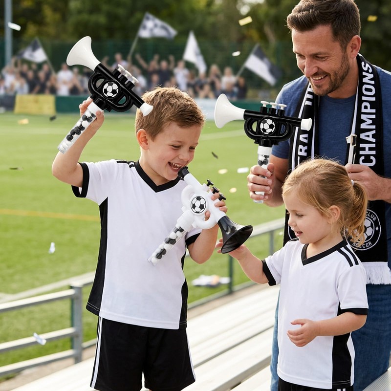 4-Count Set Cheering Horn With Candy, Soccerball-Shaped Hard Candy Storage