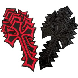 ulricar Black Red Cross Embroidery Patches Iron on Cartoon Colorful Patches for Clothing Sewing Supplies Decorative Badges Applique Ironing Clothing Jeans Embroidery Clothes
