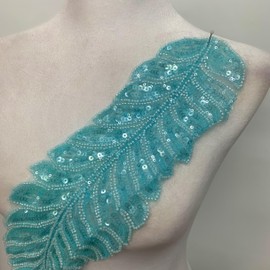 JRYYR Sequin appliqué for Clothing,Leaf appliqué Embellishments, Blue appliqués for Dresses, Wedding,Bags, Accessories, Dancer's Clothing Applique(Lake Blue)