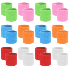 12 PCS Neon Wristbands Tennis Wrist Colorful Sports Wristbands Sweatbands 80s Neon Athletic Youth Football Basketball Gymnastics Wrist Bands Running, Gym, Working out for Youth