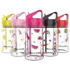 HydroKids Water Bottle with Straw – 400ml BPA Free Kids Water Bottles for School Travel Sports – Leakproof Childrens Drink Bottle for Girls Boys Childs