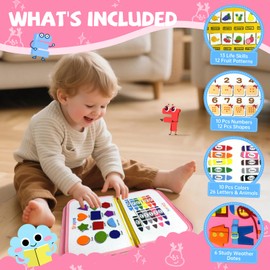 Montessori Activity Busy Book for Toddler - 1 2 3 4 5 Years Old Activity Busy Board Toy, Sensory Board Toy Educational Activities for Fine Motor Skills Learning, Travel Toys for Airplane Car Christmas