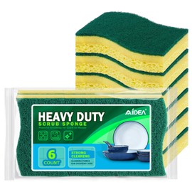 AIDEA Heavy-Duty Scrub Sponges, 6Count, Sponges for Non-Coated Cookware, Kitchen Sponge for Dishes, Scrubbing Power for Tough Messes, Cleaning Sponge for Kitchen, Bathroom, Household