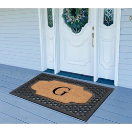 A1HC Natural Coir Monogrammed Door Mat For Front Door, 23x38, Anti-Shed Treated Durable for Outdoor Entrance, Heavy Duty, Low Profile Door Mat, Easy to Clean, Long Lasting, Front Porch Entry Doormat