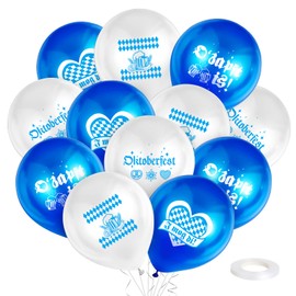 BOOMTOP 24pcs Oktoberfest Deko Ballons Bayrische Deko Luftballons O'zapft is Oktoberfest Latexballons Partyballons I mog Di Bayern Bierfest Wiesn Dekoration Blau Weiß in 4 Stilen