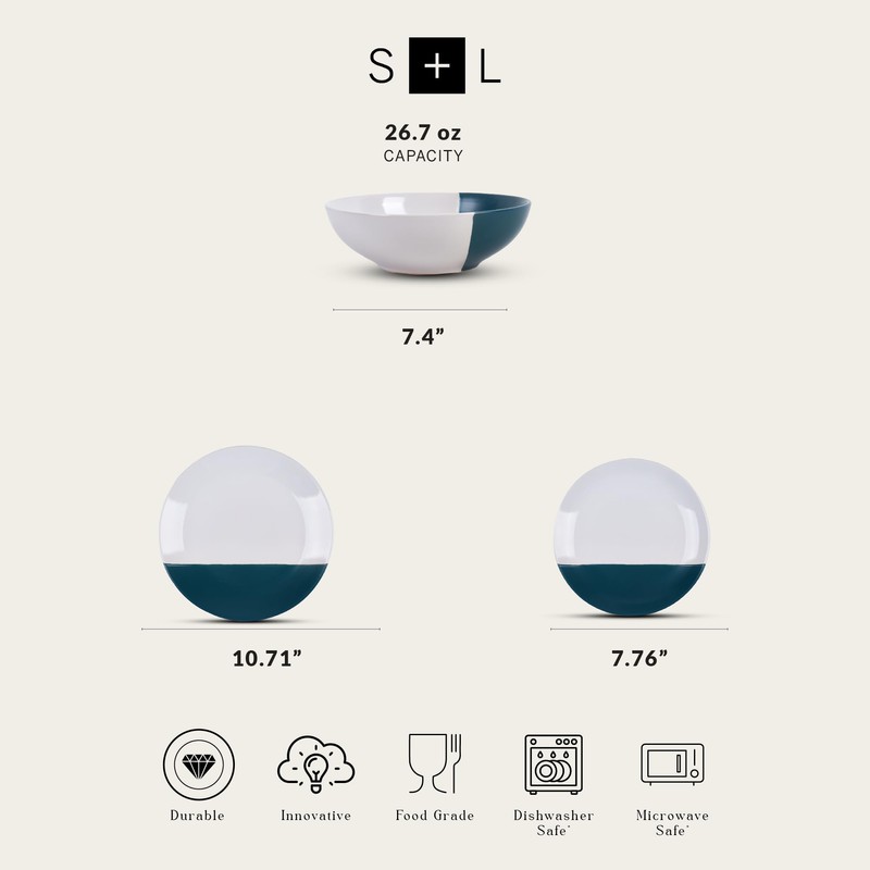 Stone + Lain Lizzy Stoneware 12-Piece Round Dinnerware Set, Emerald