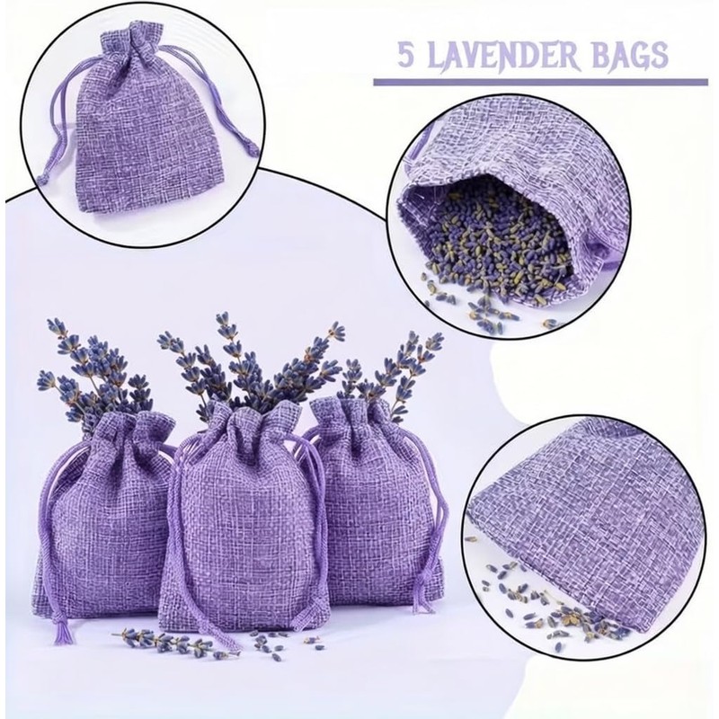 3drom 5 Lilac Hessian Bags filled with Natural Organic French