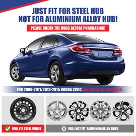 NIXON OFFROAD 15 Inch Hubcaps for Honda Civic 2006-2011/2013-2015 [Only Fit Steel Wheel] Wheel Rim Cover (Set of 4) PP Hub Caps Replacement for Car (15 Inch, Lacquer, 5105Style)