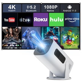 【Auto Focus & Keystone】Mini Projector with WiFi 6 Bluetooth, Projector 4k 1080p Full HD with Android 11.0,Mini Smart Projector with 200″ Display 210° Rotatable,Portable Projector for Home/bedroom