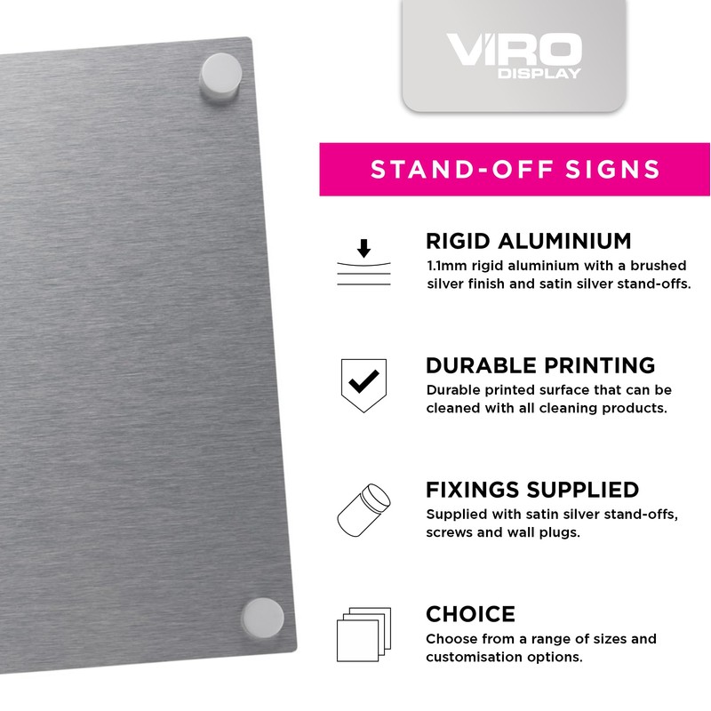 ViroDisplay® Standoff Aluminium Sign – 150 x 150mm – Premium