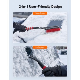 AstroAI 27" Snow Brush and Ice Scraper for Car Windshield,Detachable Snow Scrapers with Ergonomic Foam Grip for Cars, Trucks, SUVs (Heavy Duty ABS, PVC Brush, Red)