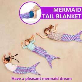 Waldspring Mermaid Blanket for Girls, Pure Cotton Mermaid Blanket Girls, Mermaid Blanket Girls, 50 x 135 cm Mermaid Fin Girl Blanket for Sofa, Blanket on the Bed