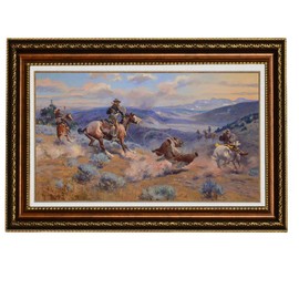 Eliteart-Loops and Swift Horses are Surer Than Lead By Charles Marion Russell Oil Painting Reproduction Giclee Wall Art Canvas Prints Framed