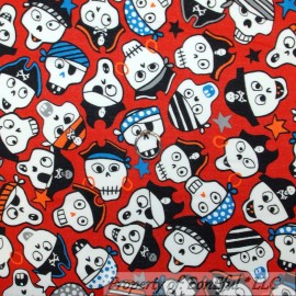 Alexander Henry BonEful Fabric FQ Cotton Quilt Red White Blue Gothic Skeleton Skull Head Pirate