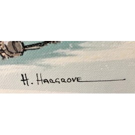 H Hargrove 12x16 Canvas Snowy Winter Barn Weathervane Wooden Wagon Fence Field