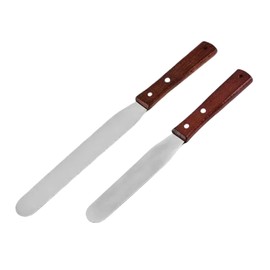 Cyoufine - Espátula de glaseado recta, espátula de acero inoxidable, paquete de 2 espátulas para tartas, mango de madera, espátulas de hoja de 6 y 8 pulgadas, espátulas de metal para decoración de