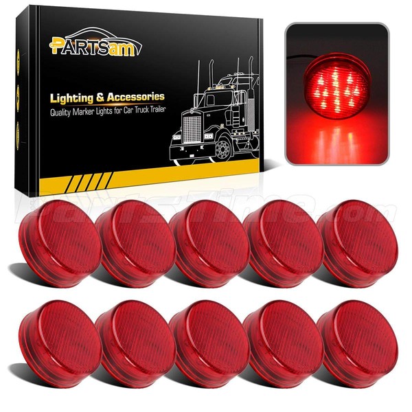Partsam 10x 2.5 Round Red 13 LED Side Marker Clearance Lights for 12V Trailer Truck, Universal Use, Sealed Waterproof