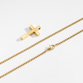 P.BLAKE Football Cross Necklace for Boys Men, Stainless Steel Gold Pendant Chain Christian Baptism First Communion Confirmation Accessories Jewelry Gifts For Teen Boys Ages Kids（16in）