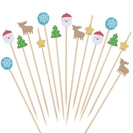 Catelves Christmas Cocktail Sticks, Pack of 100 Christmas Finger Food Skewers, Cocktail Decoration, 12 cm Food Picks, Christmas, Christmas Wooden Skewers, Cocktail Accessories, Fruit Skewers, Cheese