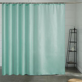 Shower Curtain Extra Length for Bathroom, Bath Curtain, Anti-Mould Textile for Bath and Shower, Fabric Curtain, Antibacterial Washable, with 16 Hooks, Extra Large, Mint Green, 240 x 180 cm