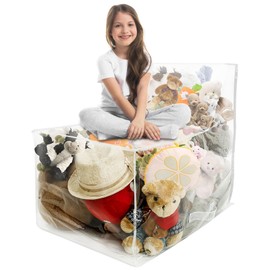 FwQoFvk Waterproof Toddler Clear Bean Bag Chair Cover, PVC Bean Bag Cover, Large Capacity Stuffed Animal Bean Bag Storage for Plush Toys Old Clothes Pillows, 60x45x45cm