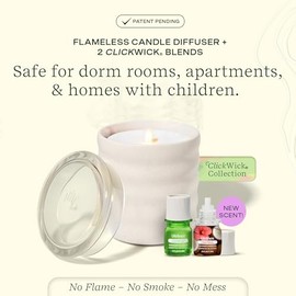 Lifelines Flameless Candle Aromatherapy Essential Oil Diffuser with 2 ClickWick Essential Oil Blends - Cordless & Waterless Diffuser for Home - Scented Electric Candles Blow Out Flame - Cream Bubble