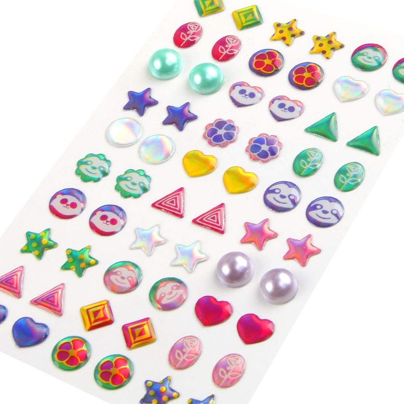 AUGSUN 240 Piece Sticker Earrings 3D Gems Girls Earrings Self-Adhesive