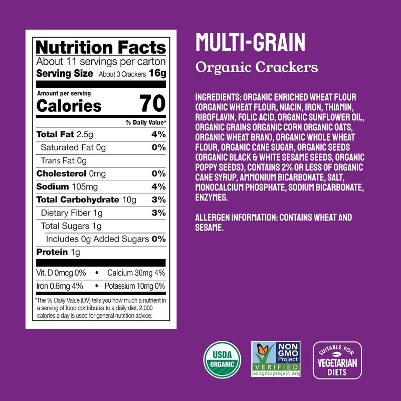 Milton's Organic Crackers, Multi-Grain - Certified Organic, Non-GMO Project Verified,