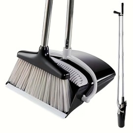 Broom and Dustpan Set for Home, Office, Indoor&Outdoor Sweeping, Stand Up Broom and Dustpan (Black & White)