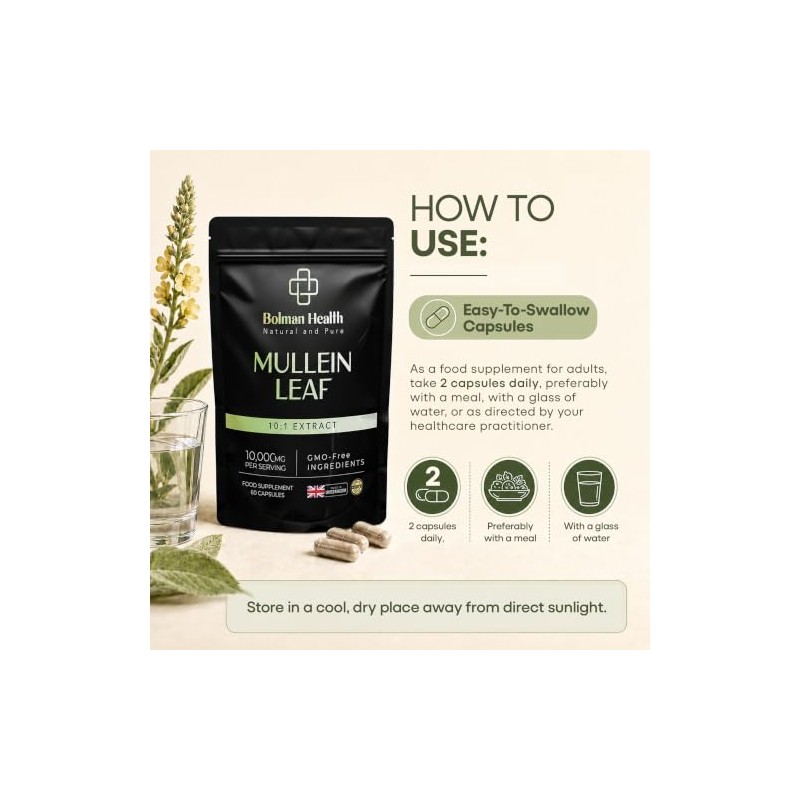 Mullein Leaf Extract 10:1 Capsules | 1000mg Per Serving |