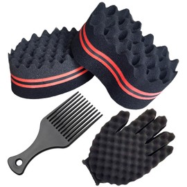 ARJDXDP 4 Set Haarschwammbürste, mit großen Löchern Doppelseitiger Schwamm, Curl Sponge Afro Hair mit Afro Kamm Lockenschwamm Afro Haarschwamm Hair Curling Sponge Men für Zuhause und Friseur