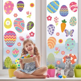 Easter Window Clings for Glass Window - 8 Sheets 140 Pcs Easter Eggs Flowers Window Stickers Decals Decorations Spring Party Supplies Gifts for Kids Home Office Shop School Classroom