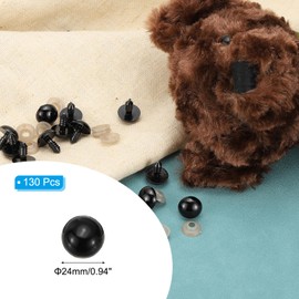 PATIKIL 24mm Safety Eyes, 130 Pcs Plastic Craft Eyes with Washers Safety Eyes for Stuffed Animals Crochet Toys Dolls DIY Craft Making, Black